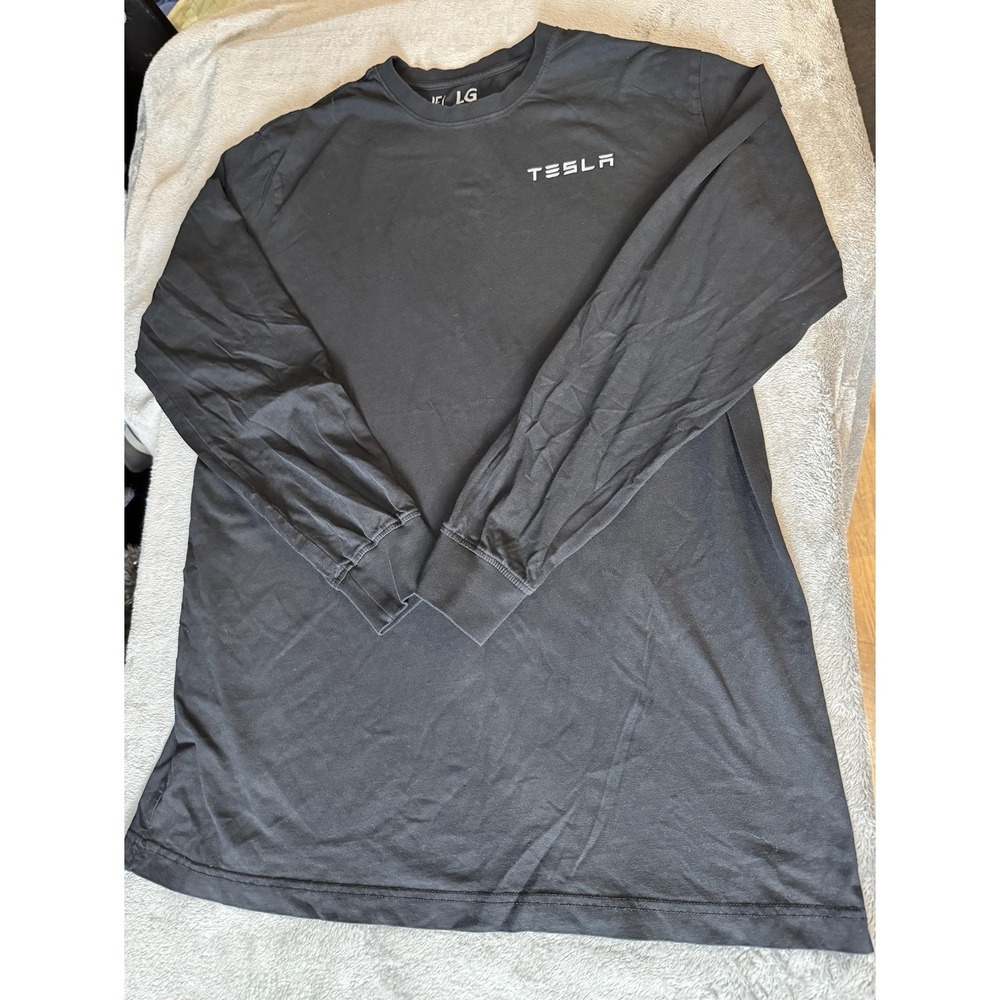 Tesla Shirt Mens Large Black Long Sleeve Crewneck Logo Graphic Tee Automotive